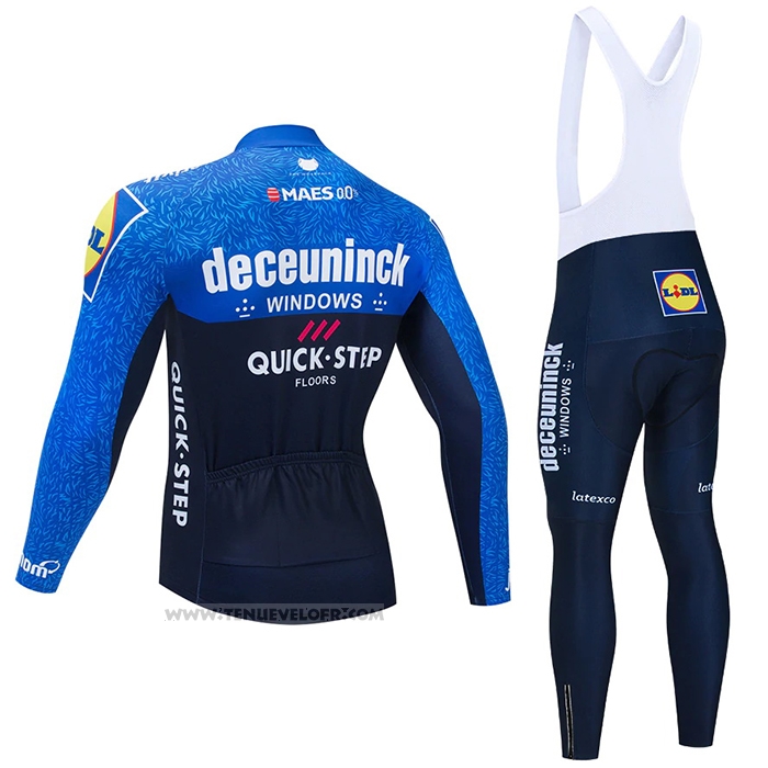 2021 Maillot Cyclisme Deceuninck Quick Step Bleu Noir Manches Longues et Cuissard